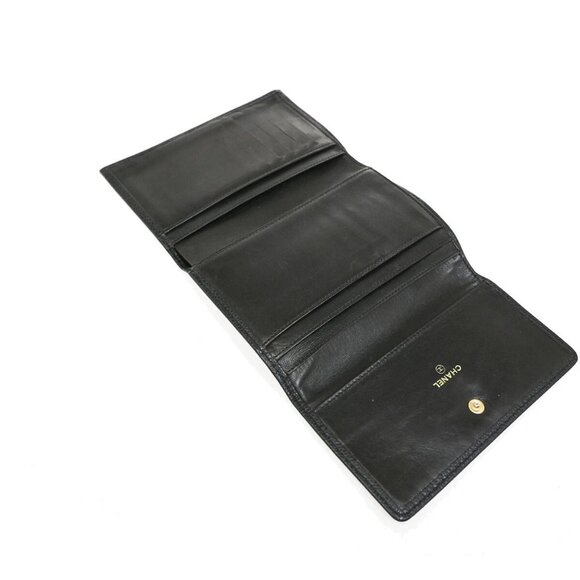 CHANEL CC Logo Trifold Compact Wallet Grained Calfskin Leather Black - Picture 3 of 16